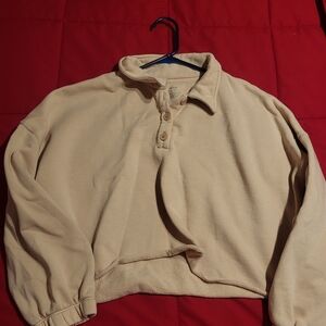 Aerie Tan Cropped Polo Long Sleeve